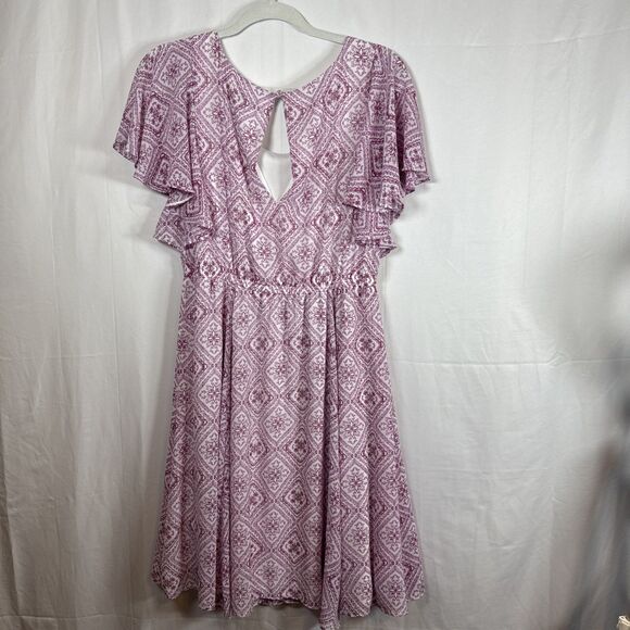 Women’s Torrid Pink Print Knee Length Elastic Waist Dress Size 0/L/12 Preowned - Picture 7 of 13